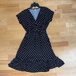 Caution to the Wind Black/White Polka Dot Wrap Dress Medium